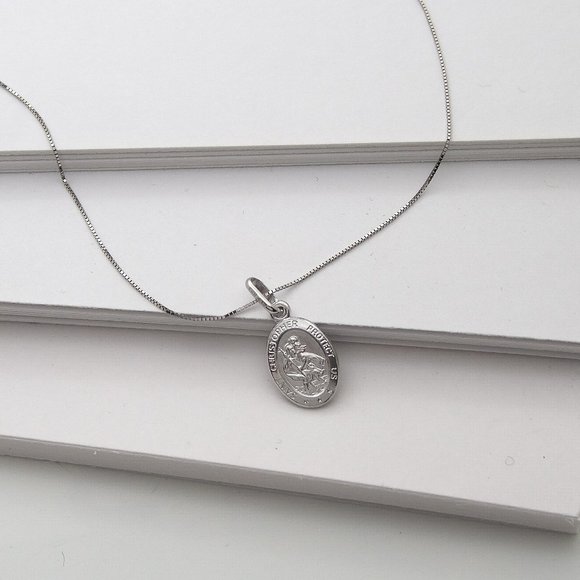 10K Solid Gold St Christopher Pendant Necklace Real Gold Saint Christopher Charm - Picture 6 of 10